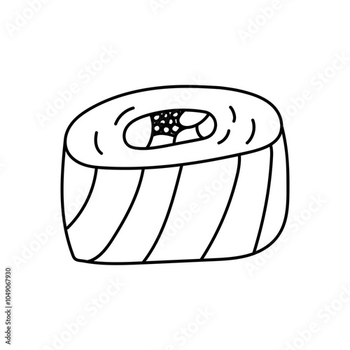 Doodle asian food roll vector illustration. Hand-drawn sushi roll, japanese cuisine symbol. Simple sketch line