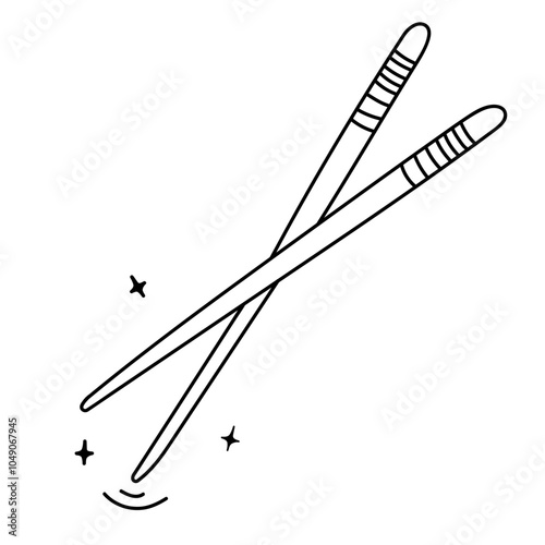 Doodle sushi chopsticks vector illustration set. Hand-drawn asian food utensil sketch icon design