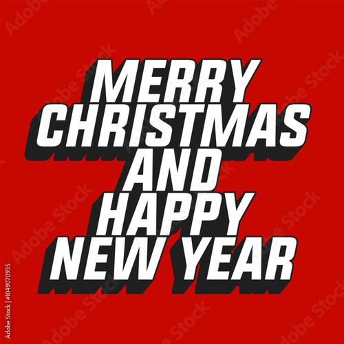 Christmas text banner on the red background. Merry Christmas and Happy New Year inscription bold italic font. Vector illustration.