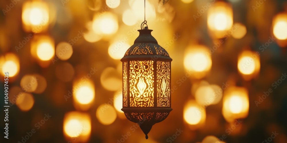 Lantern hanging from a tree with a light inside. The lantern is lit up and the light is shining through the holes in the lantern. The scene has a warm and cozy feeling to it Lantern hanging from a tree with a light inside. The lantern is lit up and the light is shining through the holes in the lantern. The scene has a warm and cozy feeling to it