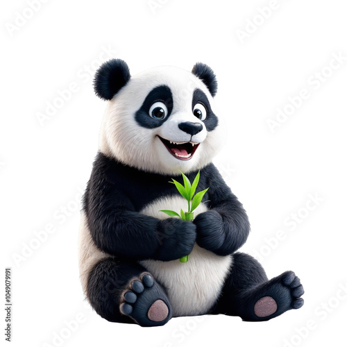 a 3D rendering of a panda bear sitting on a png transparent background