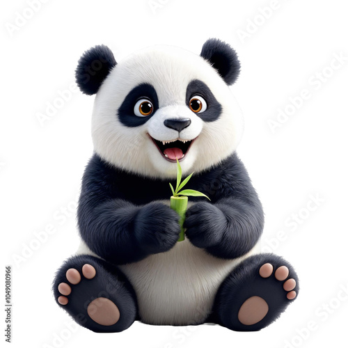 a 3D rendering of a panda bear sitting on a png transparent background