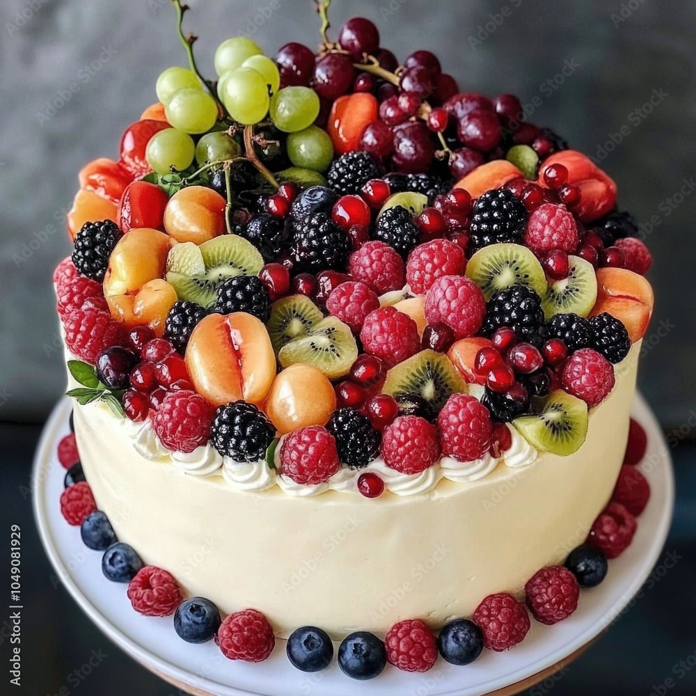 Obraz premium Close up of cake with fruit
