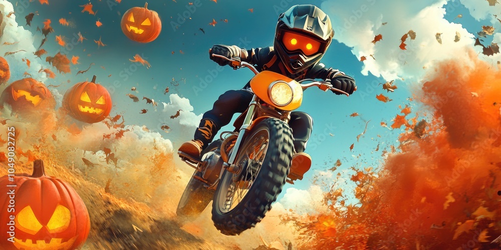 Motorcyclist rides through pumpkin patch Motorcyclist rides through pumpkin patch