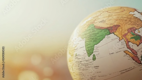 A close-up view of a globe highlighting the Indian subcontinent.