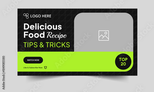 Food recipe daily tips and tricks video cover banner design, delicious food recipe tips and tricks video cover banner design, editable vector eps 10 file format