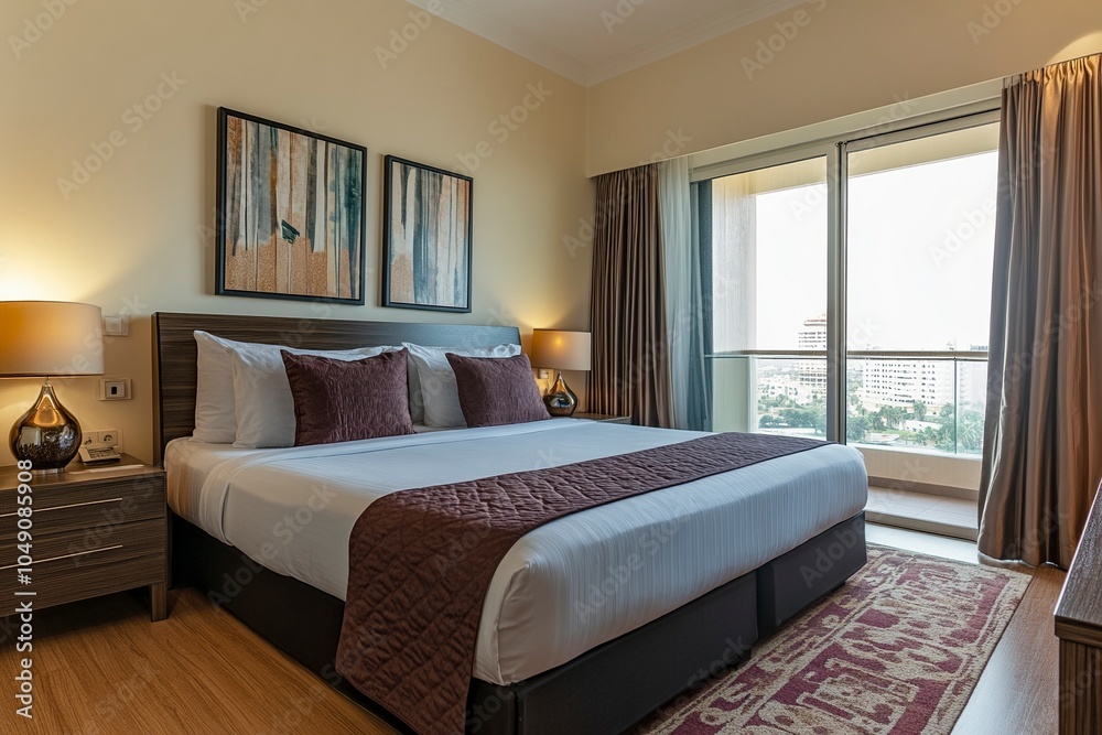 Interior of a hotel apartment with large master bed ,generative ai Interior of a hotel apartment with large master bed ,generative ai