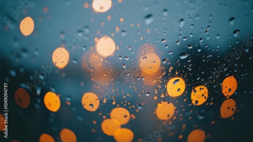 Wallpaper Mural A close-up of raindrops on a window, creating a bokeh effect with blurred lights in the background. Torontodigital.ca