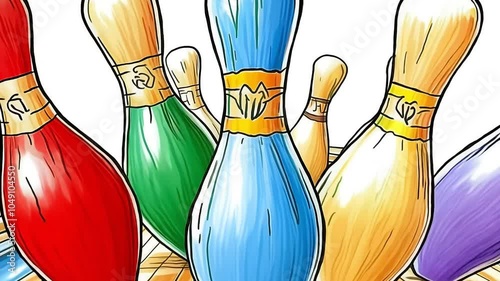 group of colorful bowling pins 