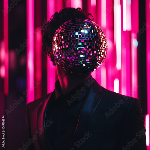 disco ball on face of man over party background