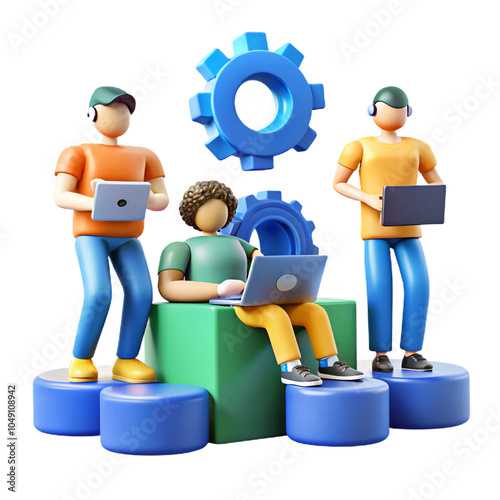 people DevOps  with programmers working 3d cartoon style illustration