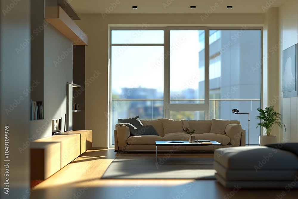 Modern Home Living Room and Windows, Balcony. Luxurious Stylish Modern Apartment. Open Interior, Stylish Sofa, Wardrobe, Closet Furniture, Scandinavian Design. generative ai Modern Home Living Room and Windows, Balcony. Luxurious Stylish Modern Apartment. Open Interior, Stylish Sofa, Wardrobe, Closet Furniture, Scandinavian Design. generative ai