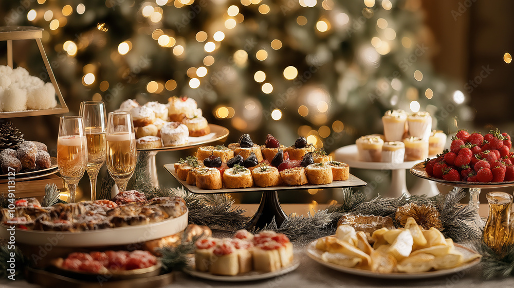 Festive holiday dessert buffet with Christmas and New Year treats Festive holiday dessert buffet with Christmas and New Year treats