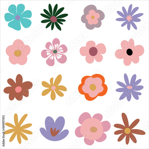 Set of flowers icon. Colorful botanical flowers background. style for banners, wallpaper, posters, websites, online shopping.Vector illustration design and creative idea,eps 10.	
