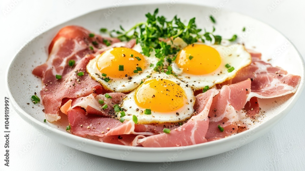Strammer Max with ham and sunny-side-up eggs, isolated on white, a traditional dish. Strammer Max with ham and sunny-side-up eggs, isolated on white, a traditional dish.