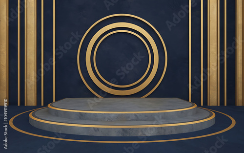 Gold and blue elegant podium for product display  luxury and modern design   
