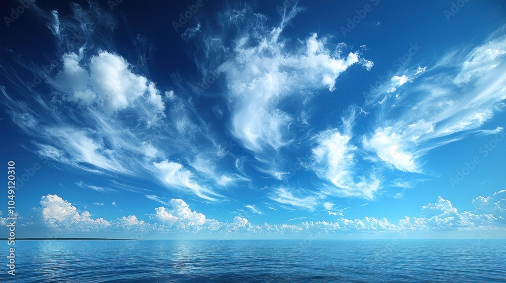 Fototapeta premium A Calm Sea Under a Sky of White Clouds