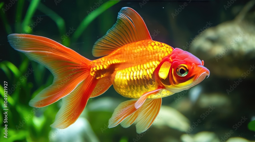 Vibrant goldfish swimming in a clear fish pond, captured in a detailed close-up. Vibrant goldfish swimming in a clear fish pond, captured in a detailed close-up.