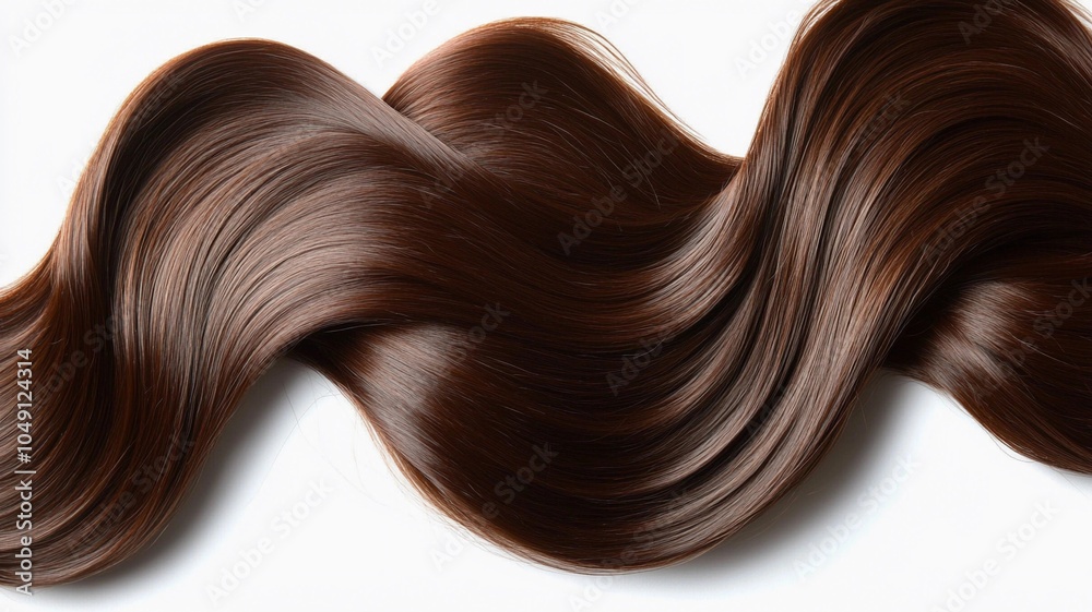 Luxurious brown hair strands flowing elegantly across a white surface showcasing smoothness and shine under bright lighting Luxurious brown hair strands flowing elegantly across a white surface showcasing smoothness and shine under bright lighting