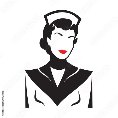 1940s Nurse silhouette  vector  black color white background 