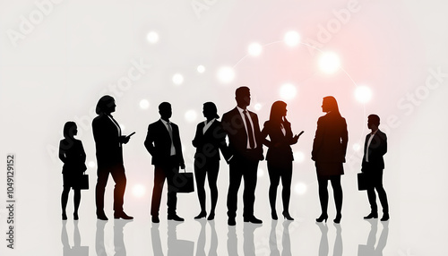 Business people silhouettes network team isolated with white highlights, png