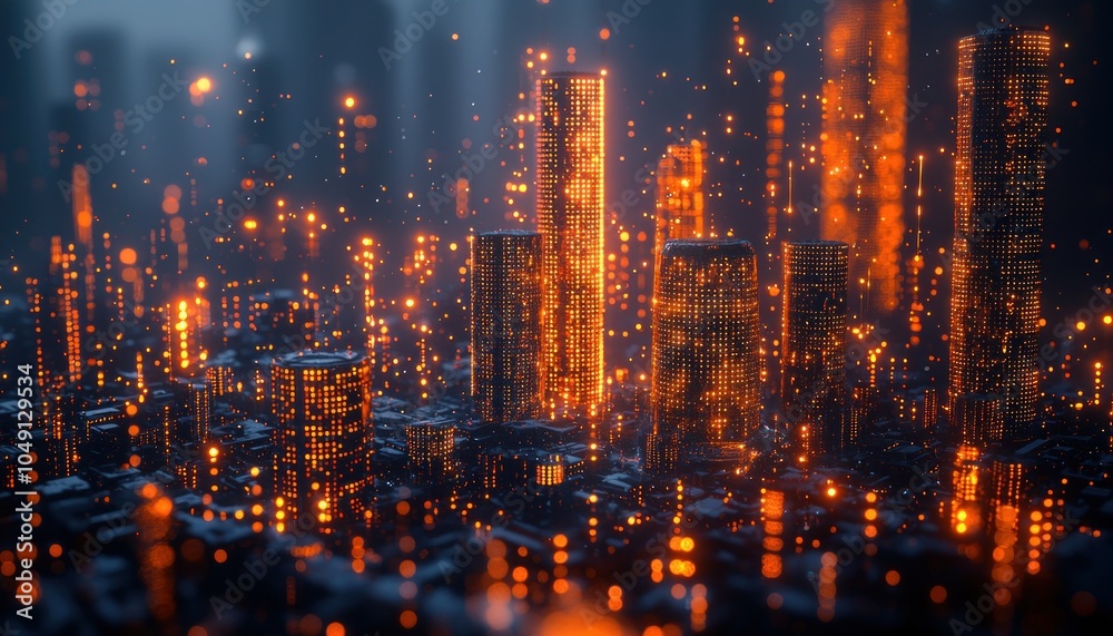 Fototapeta premium A Futuristic Cityscape Illuminated by Orange Lights