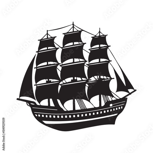 Antique Ship (Clipper) Silhouette vector black color white background