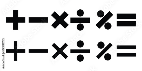 Mathematics symbols/icon for arithmetic operations: plus, minus, multiply, divide, and equal percentage icon, symbol.