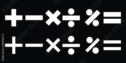 Mathematics symbols/icon for arithmetic operations: plus, minus, multiply, divide, and equal percentage icon, symbol.