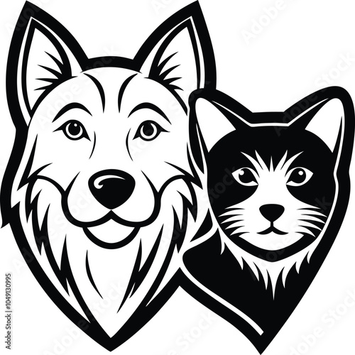 Dog and Cat Best Friends Forever:  A heartwarming illustration featuring a dog and a cat, side-by-side, showcasing the unique bond between pets.  Perfect for pet adoption agencies, veterinary clinics.