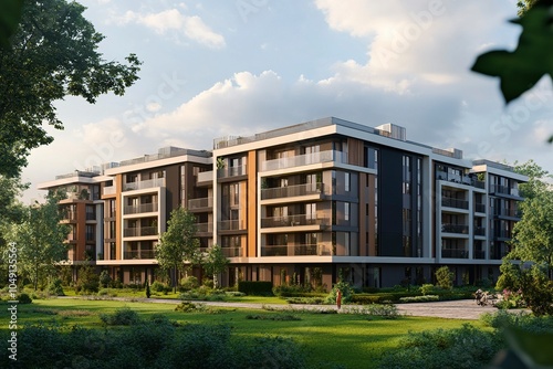 Wallpaper Mural New modern block of flats in green area. residential apartment with flat buildings exterior. luxury house complex. Part of City Real estate property, condo architecture.generative ai Torontodigital.ca