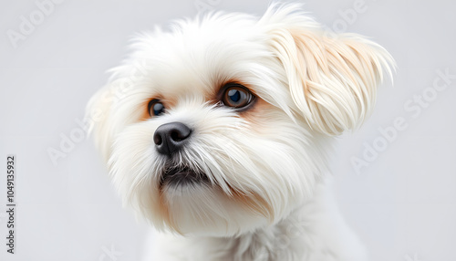 portrait of a white shih tzu dog isolated with white highlights, png