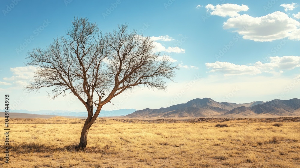 An ecological concept featuring a dried tree in a desert, highlighting environmental concerns with ample space for copy. An ecological concept featuring a dried tree in a desert, highlighting environmental concerns with ample space for copy.