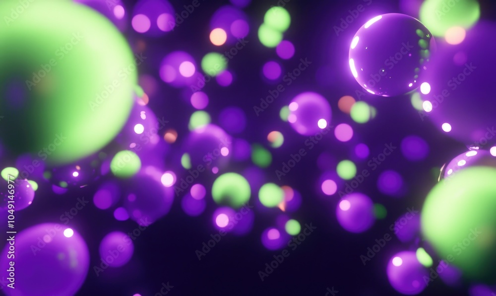 A bunch of purple and green spheres are floating in the air A bunch of purple and green spheres are floating in the air