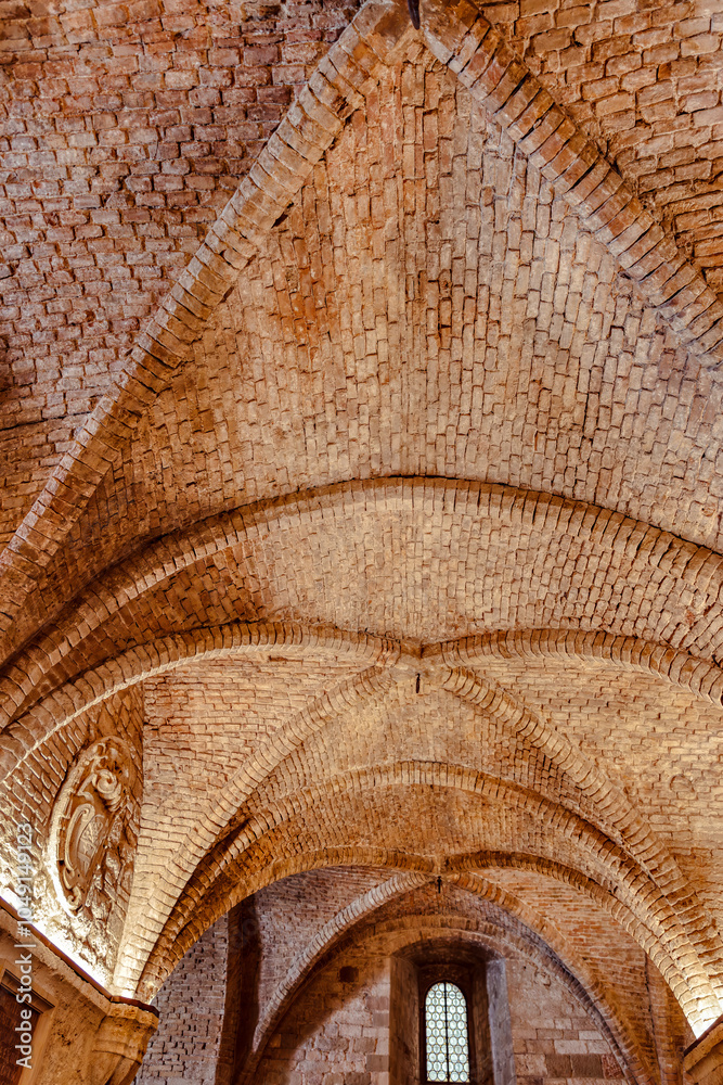 Brick ceiling of Palazzo dei Priori in Perugia, a historical gem in the heart of Umbria's medieval capital