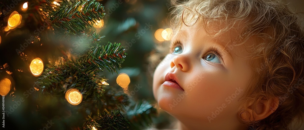 A Little Girl Gazing Up at Christmas Lights A Little Girl Gazing Up at Christmas Lights