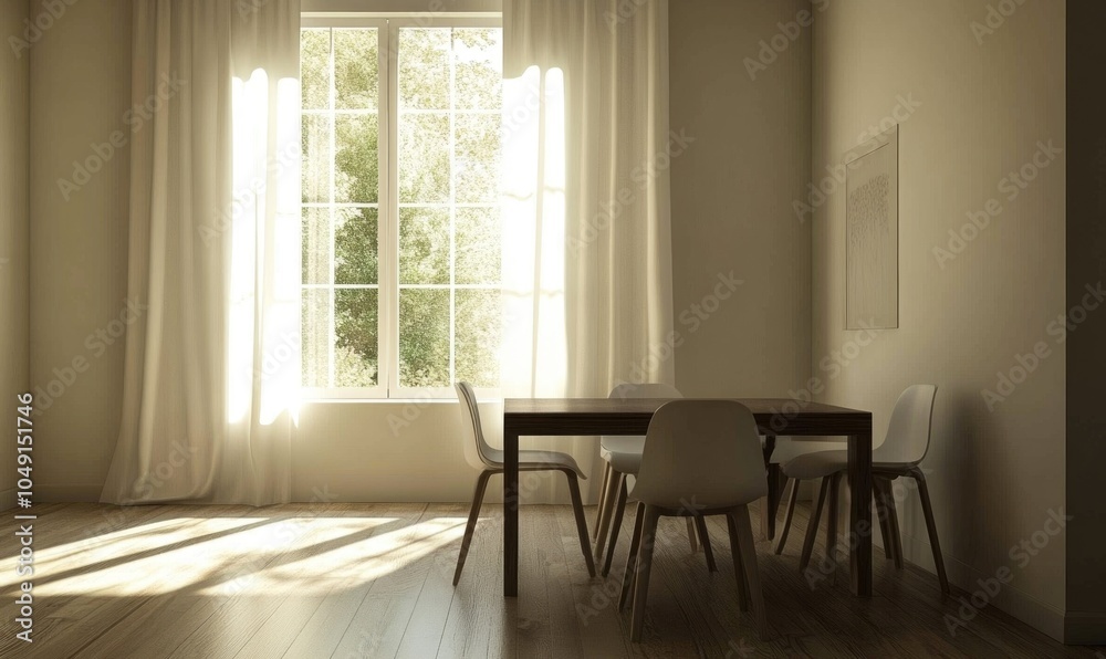 Fototapeta premium A room with a table and four chairs