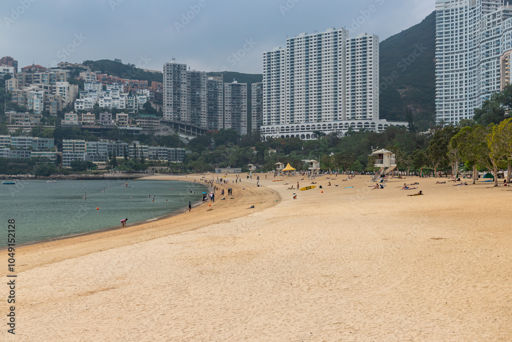 HONG KONG - MAY 7, 2024: Repulse Bay, is a bay in the southern part of Hong Kong Island and nearly Kwun Yim Shrine is a Taoist shrine at the southeastern end of Repulse Bay.