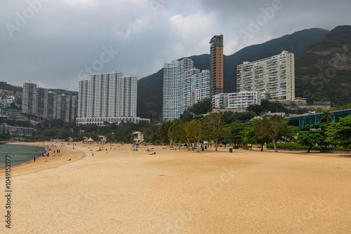 HONG KONG - MAY 7, 2024: Repulse Bay, is a bay in the southern part of Hong Kong Island and nearly Kwun Yim Shrine is a Taoist shrine at the southeastern end of Repulse Bay.