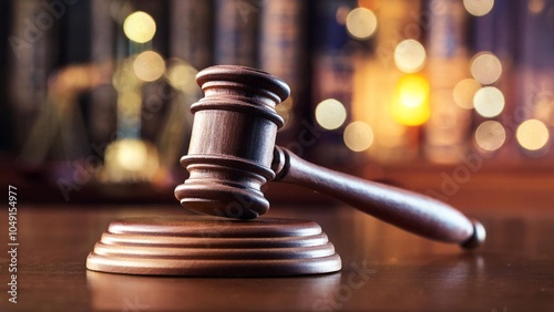 gavel closeup with bokeh lights background photo