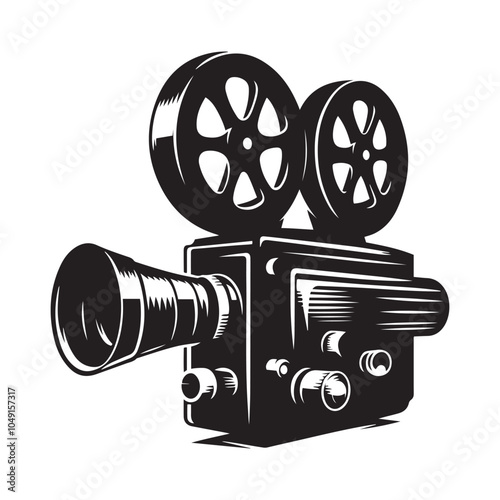 Vintage Movie Projector Silhouette vector black color white background