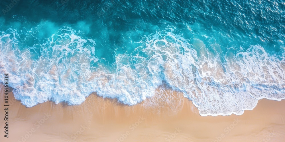 Aerial view of beach with waves crashing on shore Aerial view of beach with waves crashing on shore
