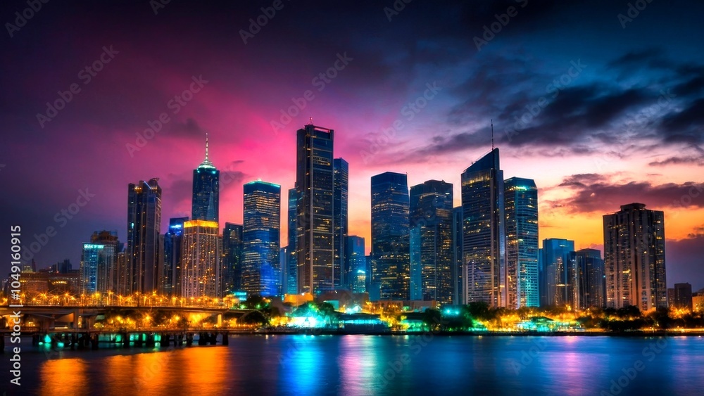 Fototapeta premium Bokeh Photography of a Vibrant Cityscape at Dusk with Colorful Lights and Soft Focus Effects for Stunning Visuals and Artistic Backgrounds