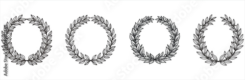 Laurel wreath. Trophy award leaves circle best nomination. Laurel leaf crest sign. Roman wreath best movie nomination. Film festival award border.
