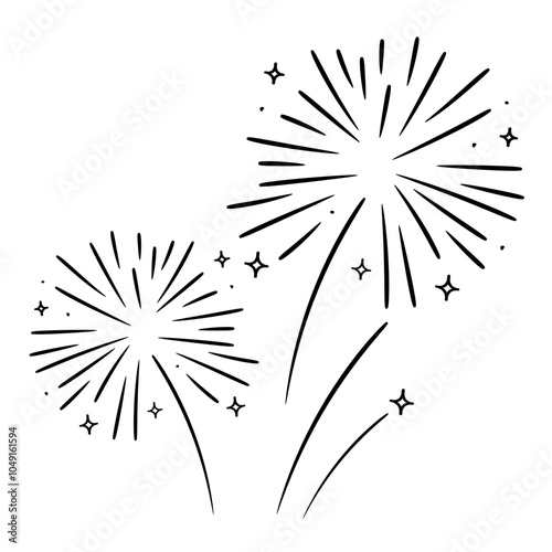 Hand drawn firework. Linear vector explosion. Doodle sketch.