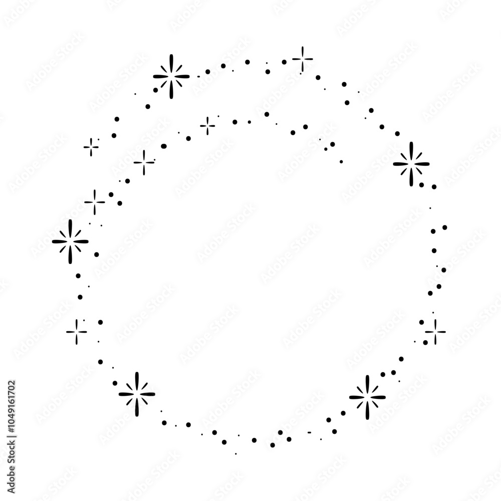Shining circle frame with sparkle stars vector set. Glow shape of festive glitter. White background. Shining circle frame with sparkle stars vector set. Glow shape of festive glitter. White background.