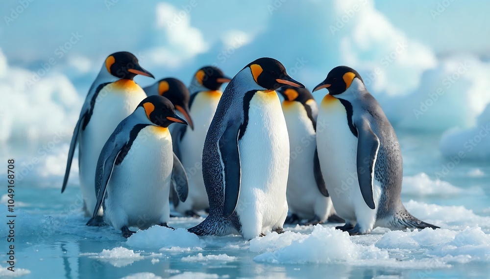 Obraz premium Group of Penguins on Ice Floe in Antarctica