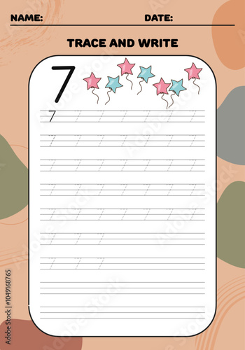 Trace and write practice math number 7 seven for kids 
