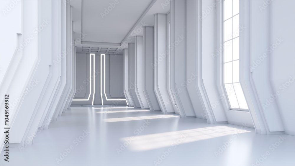 Obraz premium 3d corridor with columns and windows 