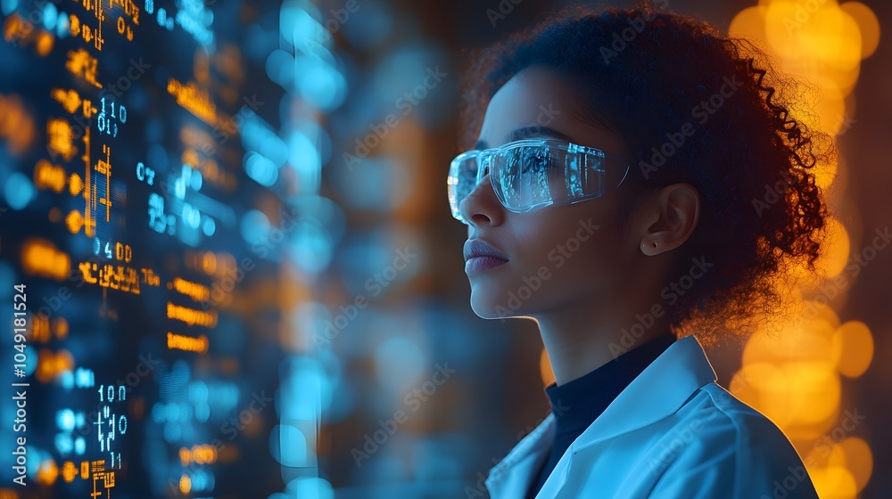 Scientist Analyzing Data in a Futuristic Laboratory Scientist Analyzing Data in a Futuristic Laboratory